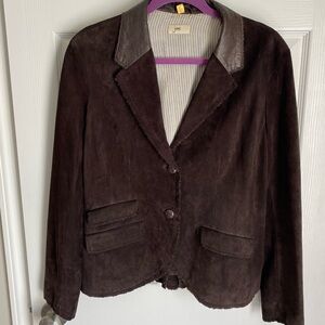 June suede jacket Women’s Brown Size Large, leather trim elbow patches Retro